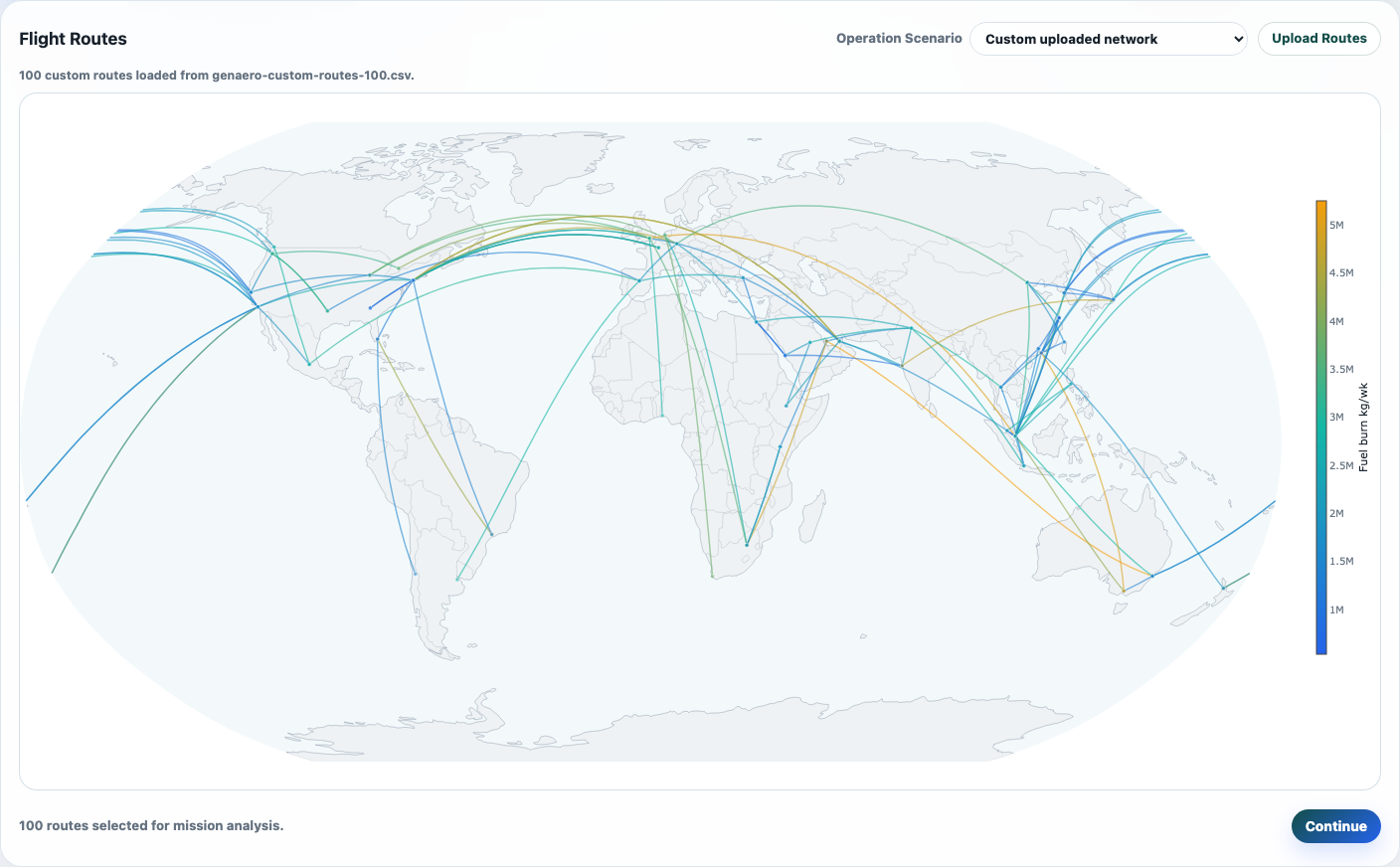 Flight route selection and upload